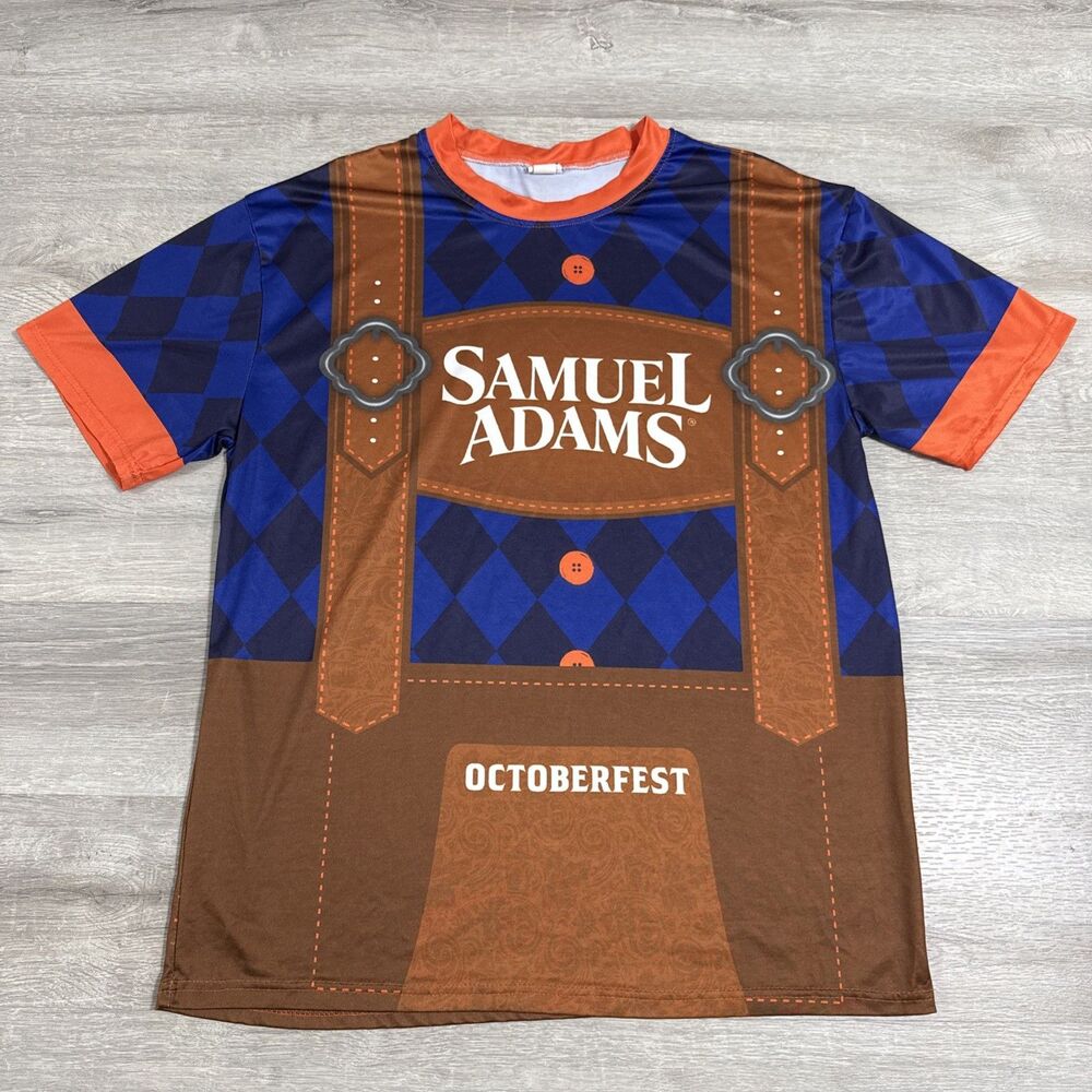 Samuel Adams Shirt Oktoberfest Lederhosen Costume Beer Blue Orange Men's Large